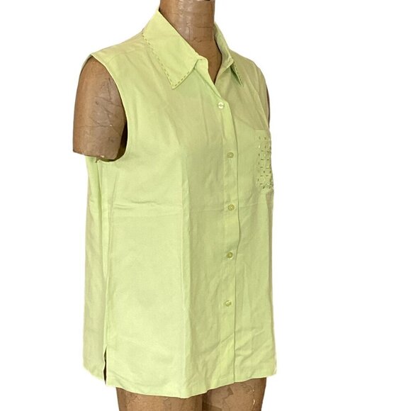 Silkland 100% Silk Sleeveless Button Up Top Beaded Sz L Pastel Lime Green 283D - Picture 3 of 7